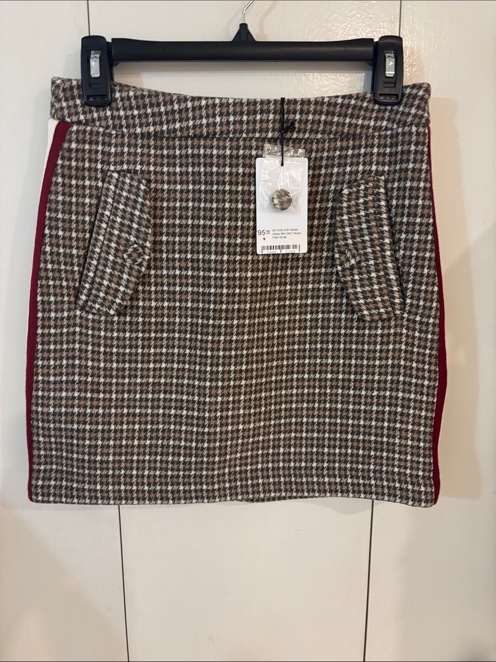 JOA Plaid New varsity side stripe mini skirt,S
